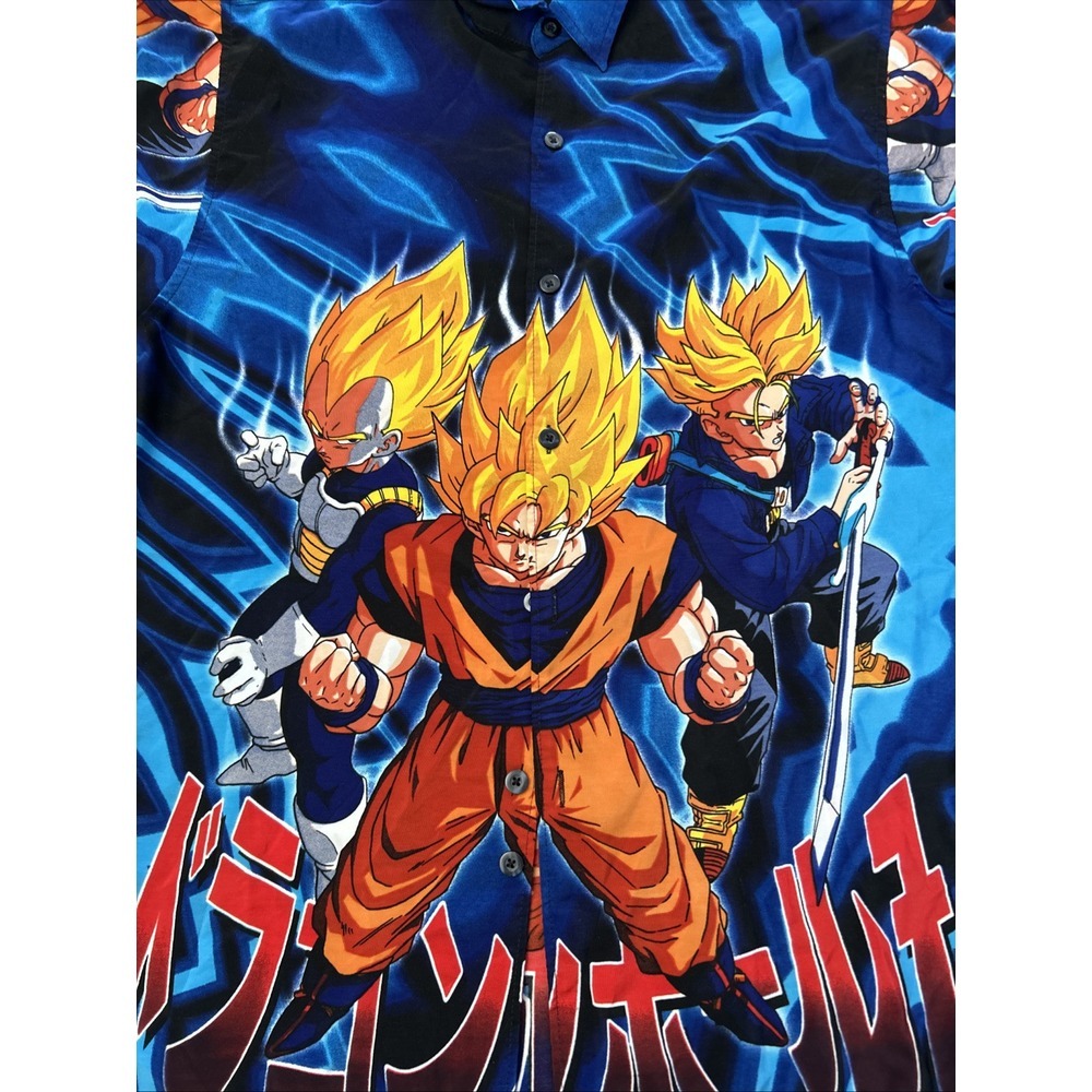 Vintage Dragon Ball Z Shirt Large DBZ All Over Print Button Goku Vegeta RARE EUC